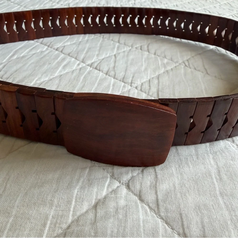 Vintage Handmade Wooden Belt John’s Wooden Belts Carved Segmented Wood Boho